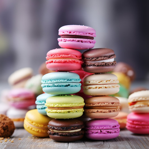 Colorful macarons displayed