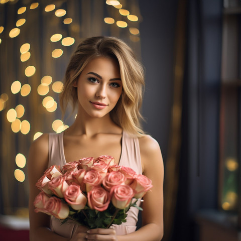 Elegant woman with roses at formal event