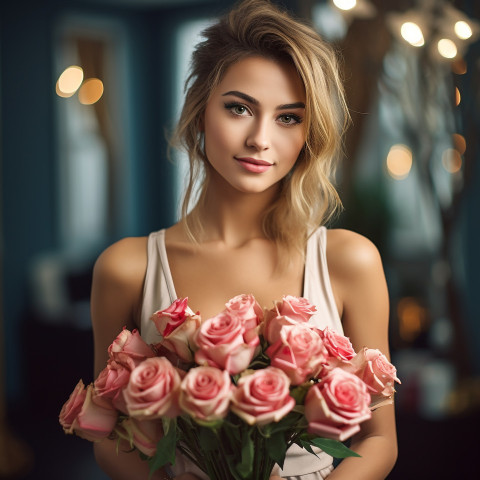 Elegant woman with roses at formal event