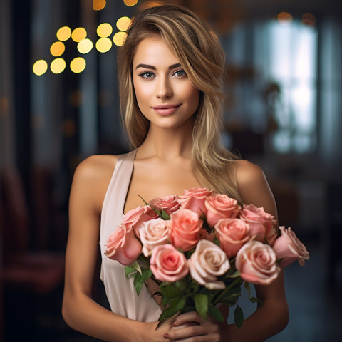 Elegant woman with roses at formal event