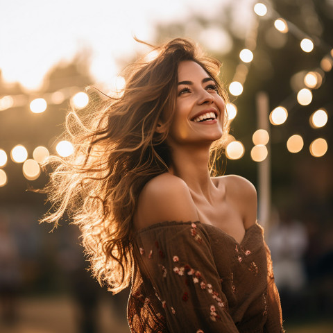 Joyful woman celebrating in a festive outdoor party