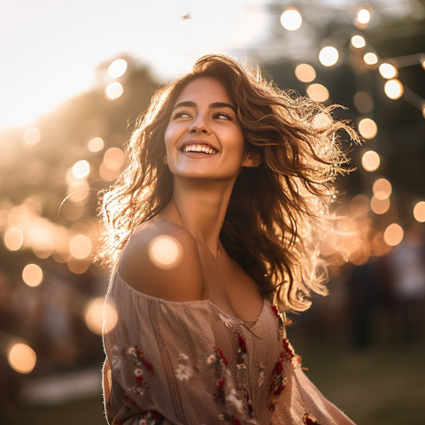 Joyful woman celebrating in a festive outdoor party