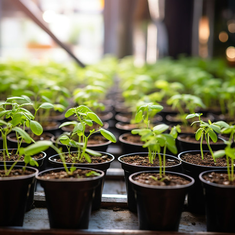 Plants in pots decorate urban workspaces