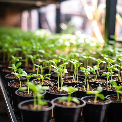 Plants in pots decorate urban workspaces