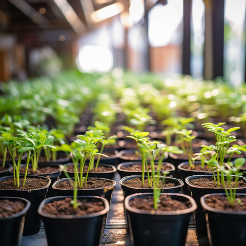 Plants in pots decorate urban workspaces