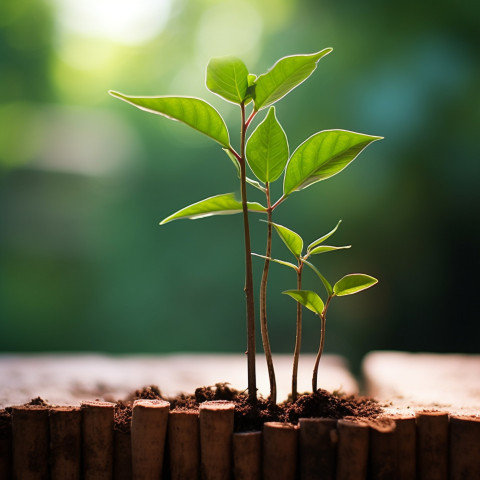 Financial growth sapling sprouting from bar graph