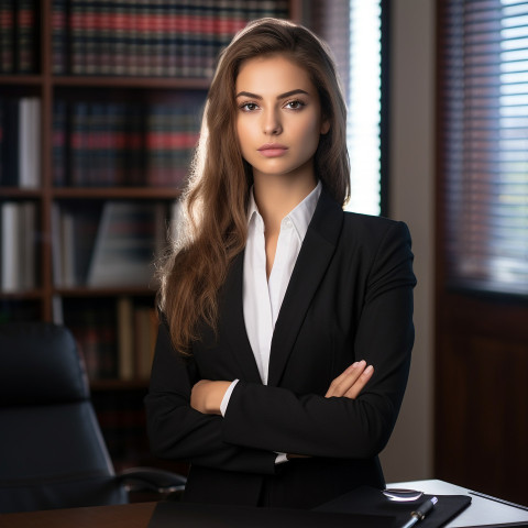 Professional female attorney diligently working in her law firm office