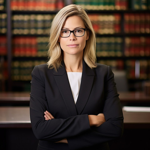 Confident female attorney in spectacles