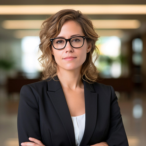 Confident female attorney in spectacles