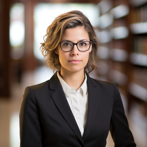 Confident female attorney in spectacles