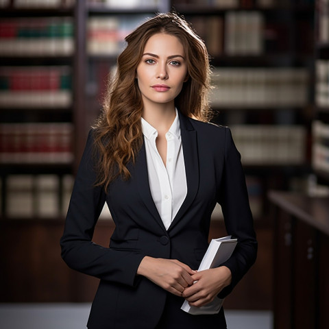 Empowered female attorney thriving in her legal career on blurred background