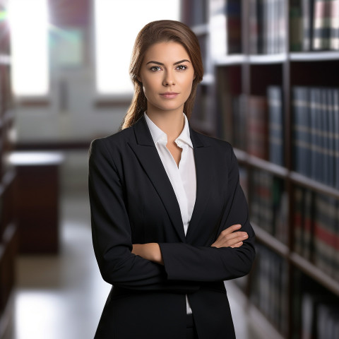 Empowered female attorney thriving in her legal career on blurred background