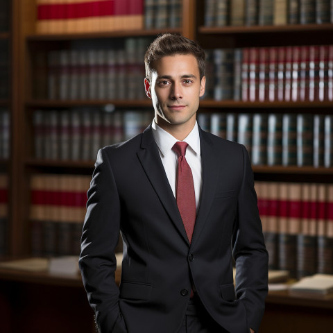 Skilled male paralegal excels in legal support role on blurred background