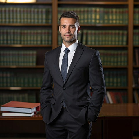 Skilled male paralegal excels in legal support role on blurred background