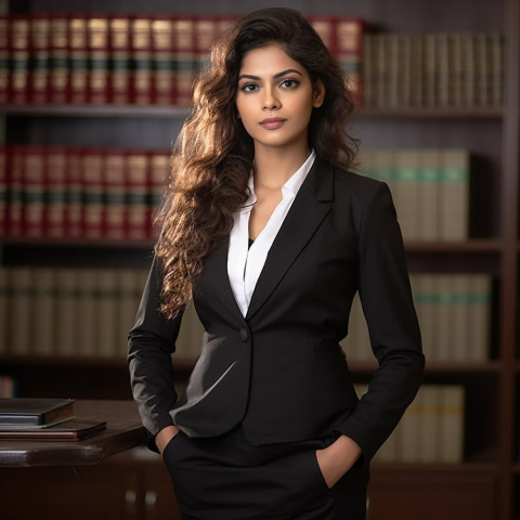 Empowered Indian female attorney working diligently on blurred background