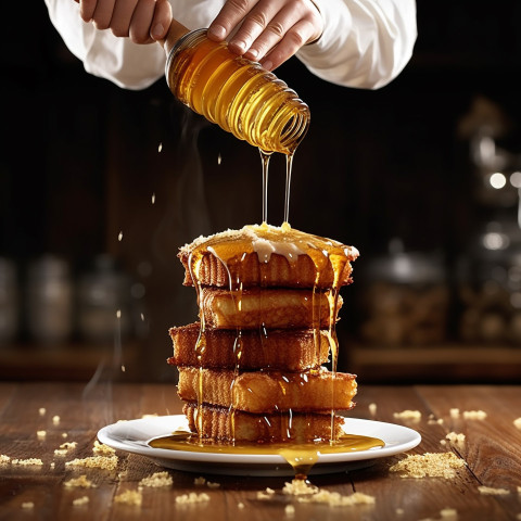 Sweetening a dessert with a drizzle of honey