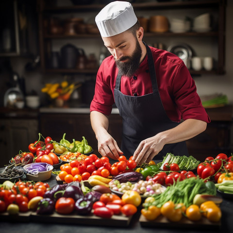 Skilled chef creatively arranges a colorful fruit platter