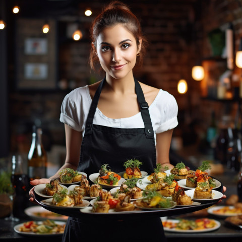 Stylish chef proudly showcases an elegant starter dish