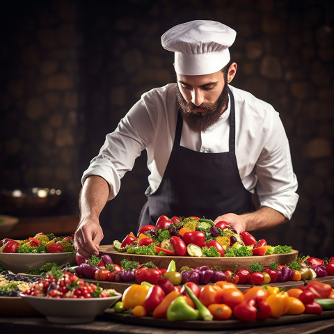 Skilled chef creatively arranges a colorful fruit platter