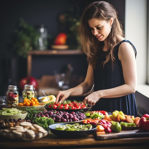 Skilled chef artfully prepares a colorful fruit platter