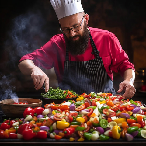 Experienced cook grills veggies for a healthy salad