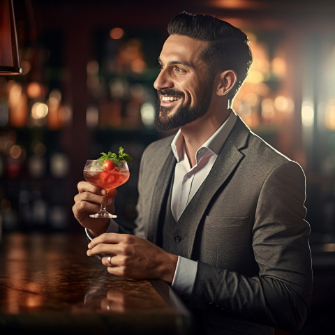 Stylish bartender expertly decorates a mixed drink