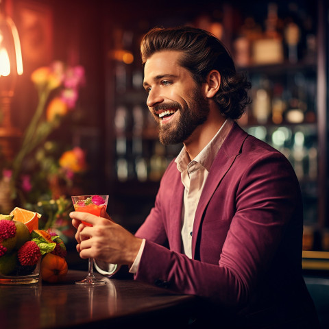 Stylish bartender expertly decorates a mixed drink