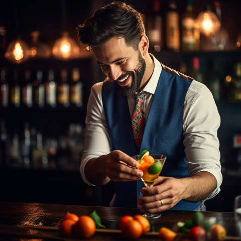 Stylish man adds a citrus twist to his cocktail