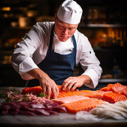 Skilled chef expertly preparing sashimi