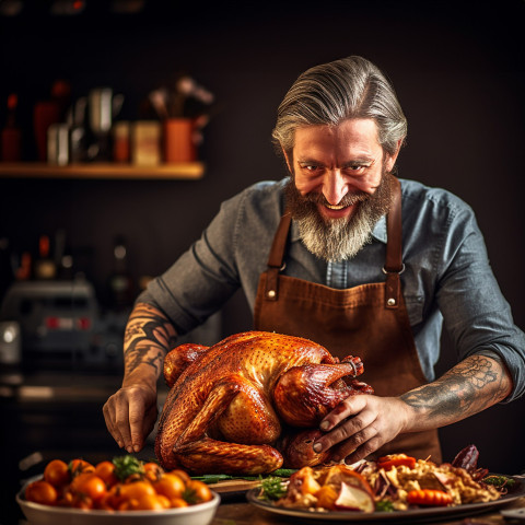 Expert chef expertly slicing a cooked turkey