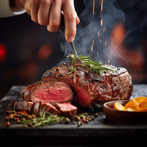 Skilled chef perfectly grilling a delicious steak