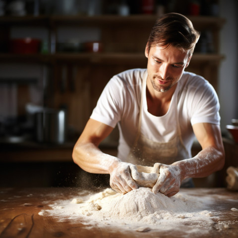 Handsome baker prepares homemade artisan bread