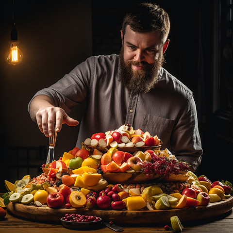 Skilled artist creates a beautiful fruit platter arrangement