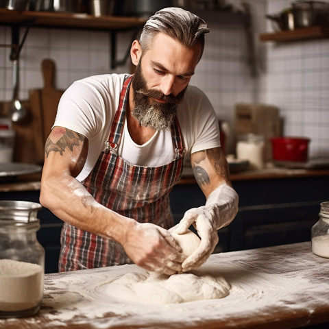 Handsome baker prepares homemade artisan bread