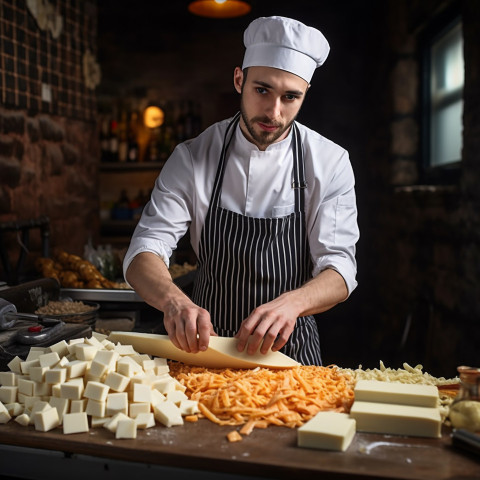 Aspiring chef shreds mozzarella for a homemade pizza