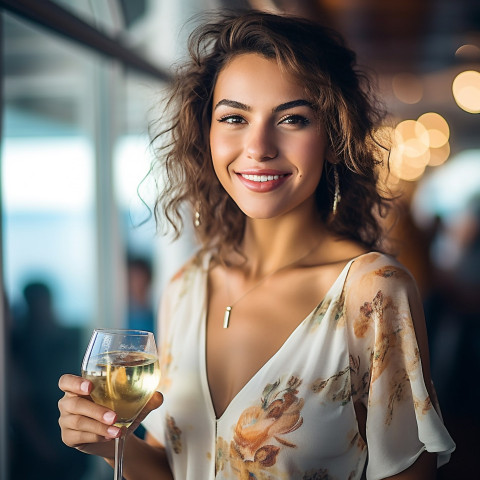 Elegant woman enjoying champagne at an exclusive yacht celebration