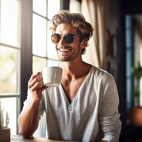 Stylish man savoring a cup of specialty coffee