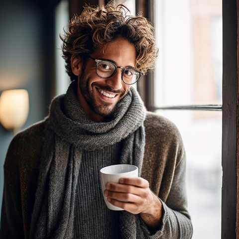 Stylish man savoring a cup of specialty coffee