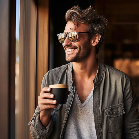 Stylish man savoring a cup of specialty coffee