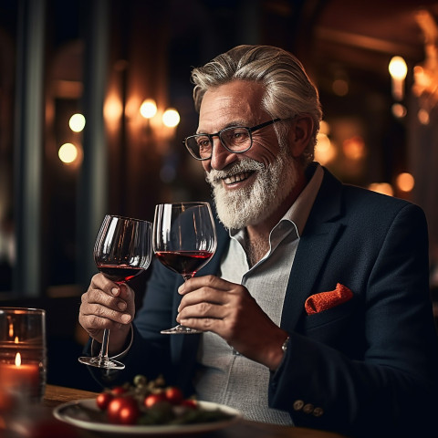 Elegant man savoring wine at an upscale eatery