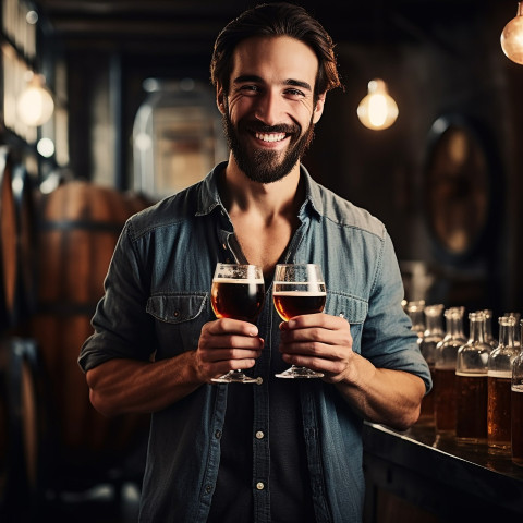 Stylish guy savors a refreshing craft beer