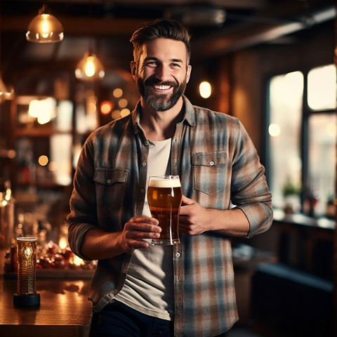 Stylish guy savors a refreshing craft beer