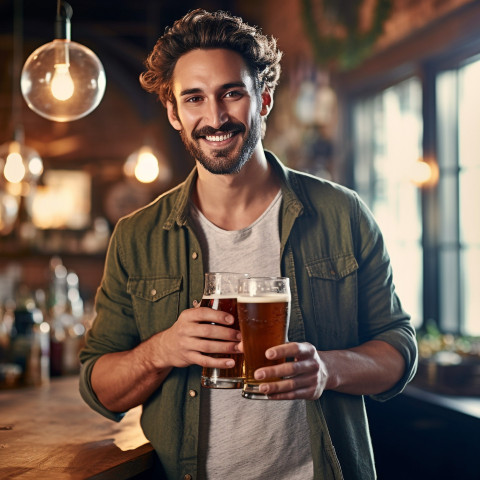 Stylish guy savors a refreshing craft beer