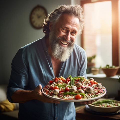 Happy guy savoring a delicious homemade Italian pizza