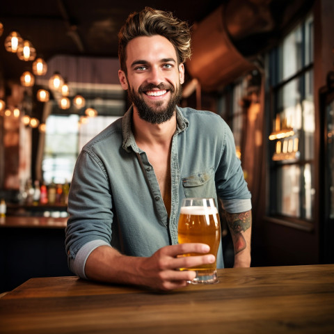 Stylish guy savors a refreshing craft beer