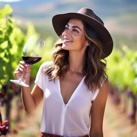 Woman savors exquisite wine during vineyard excursion