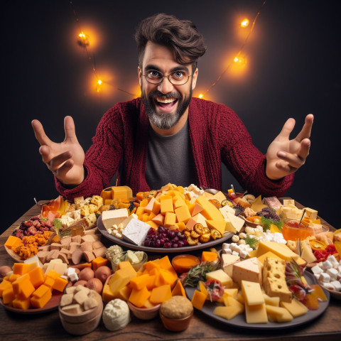 Stylish guy enjoying a cheese board