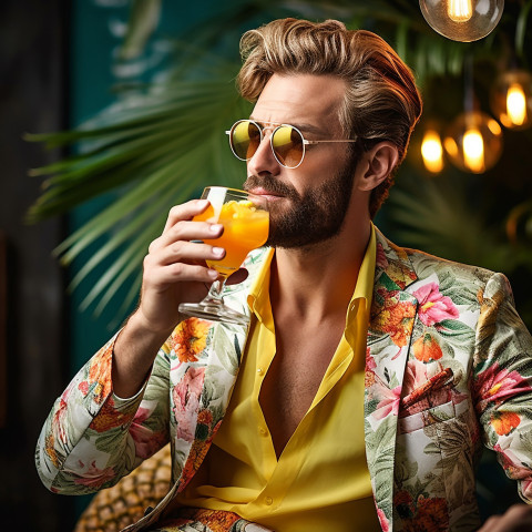 Stylish guy enjoys a refreshing fruity drink