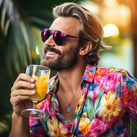 Stylish guy enjoys a refreshing fruity drink