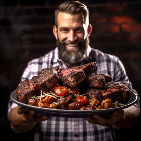 Dapper man relishing a rack of barbecue ribs